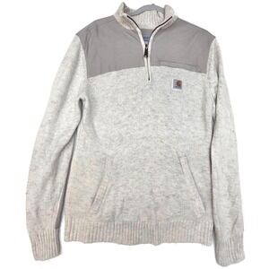Carhartt Sweater Mens Medium Gray Wool Blend Quarter Zip Mock Neck Pullover